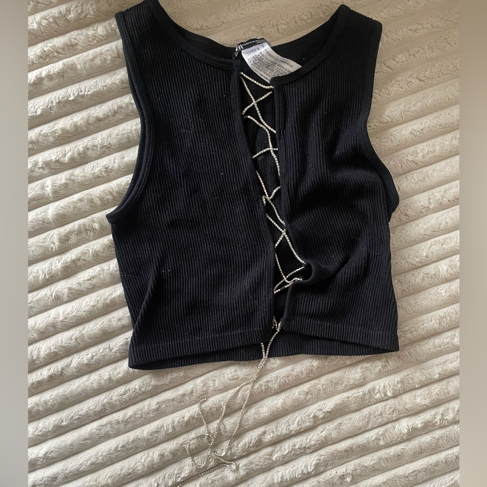 Zara lace up rhinestone top